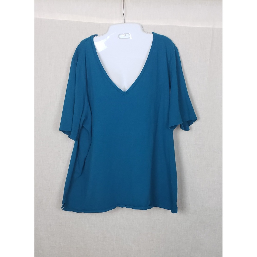 Eileen Fisher XL 100% Organic Cotton Short Sleeve T-Shirt Teal Blue Sustainable